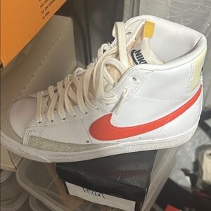 Nike White and Red High-Top Sneakers